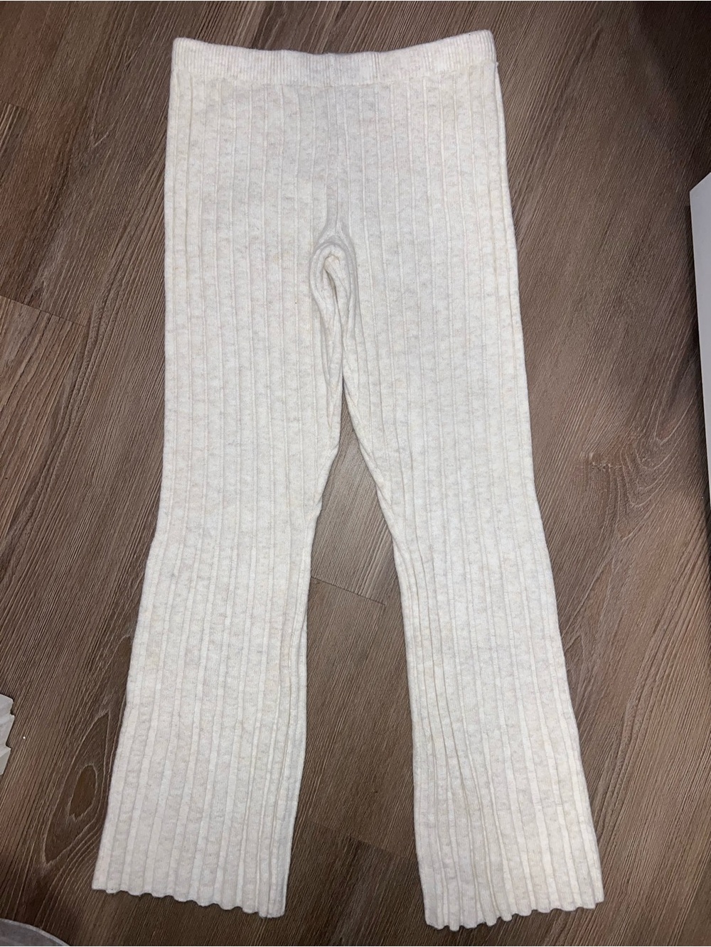 Ribbed Knit Cream Flare Pants